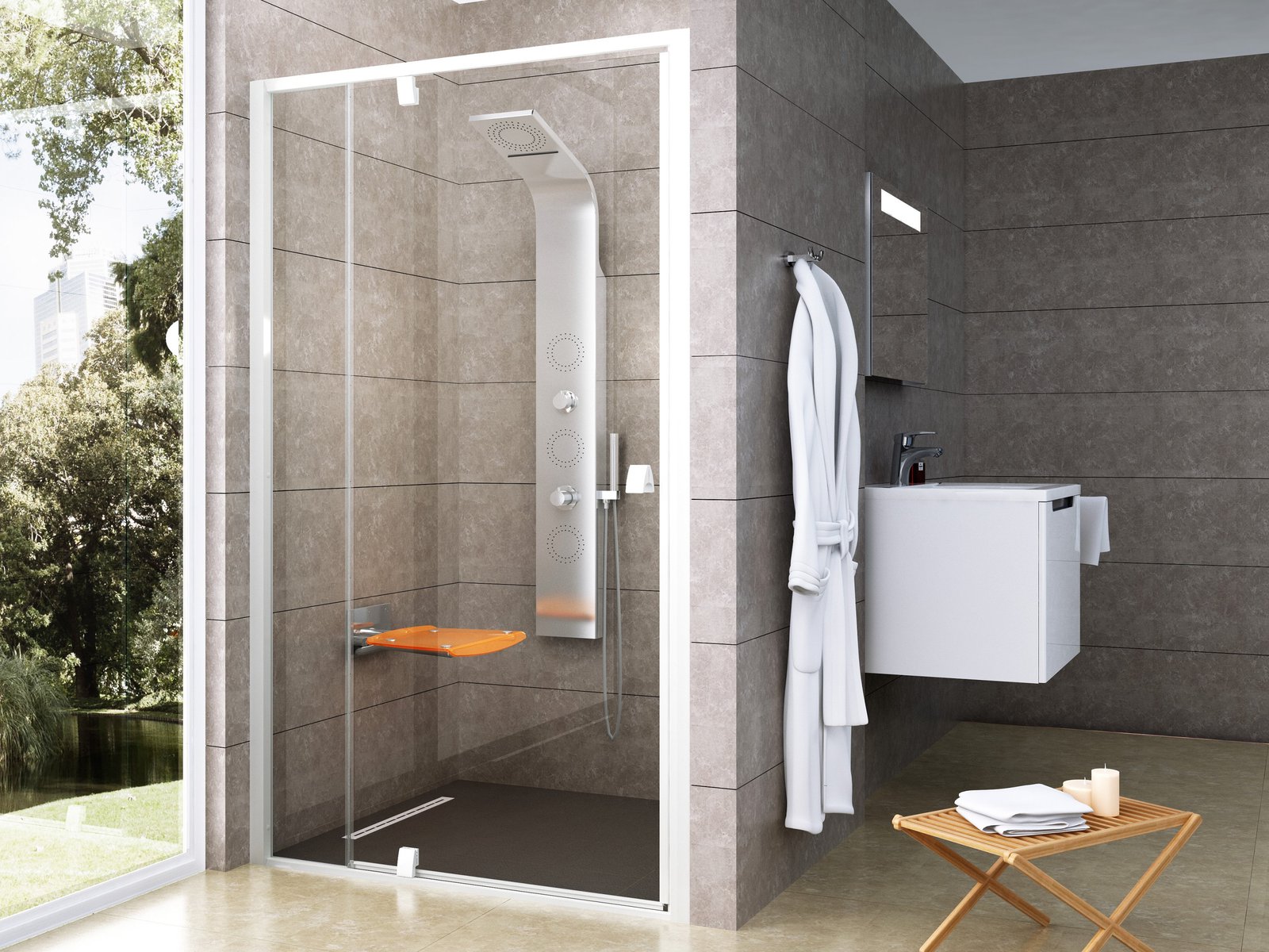Ravak Pivot porte de douche 120 cm à ouverture basculante blanc brillant/verre transparent 03GG0101Z1