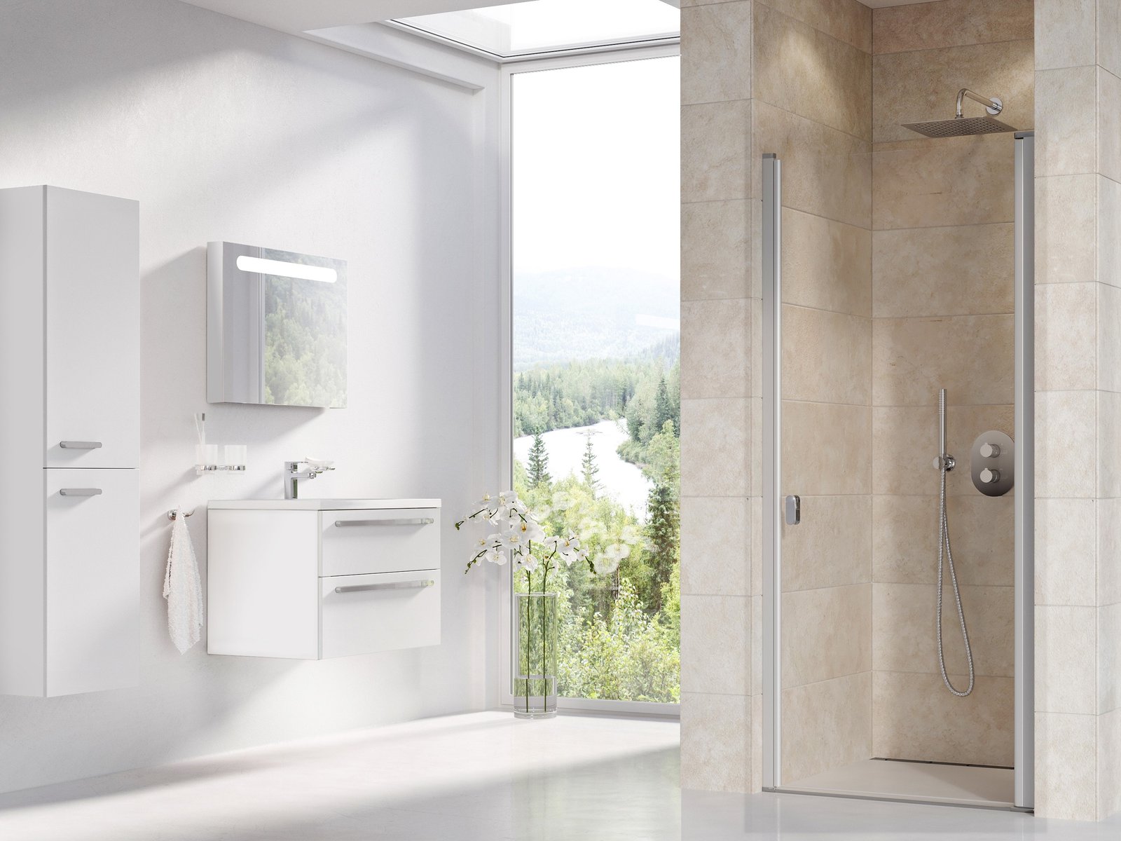 Ravak Chrome porte de douche 80 cm à ouverture basculante satin mat/verre transparent 0QV40U00Z1