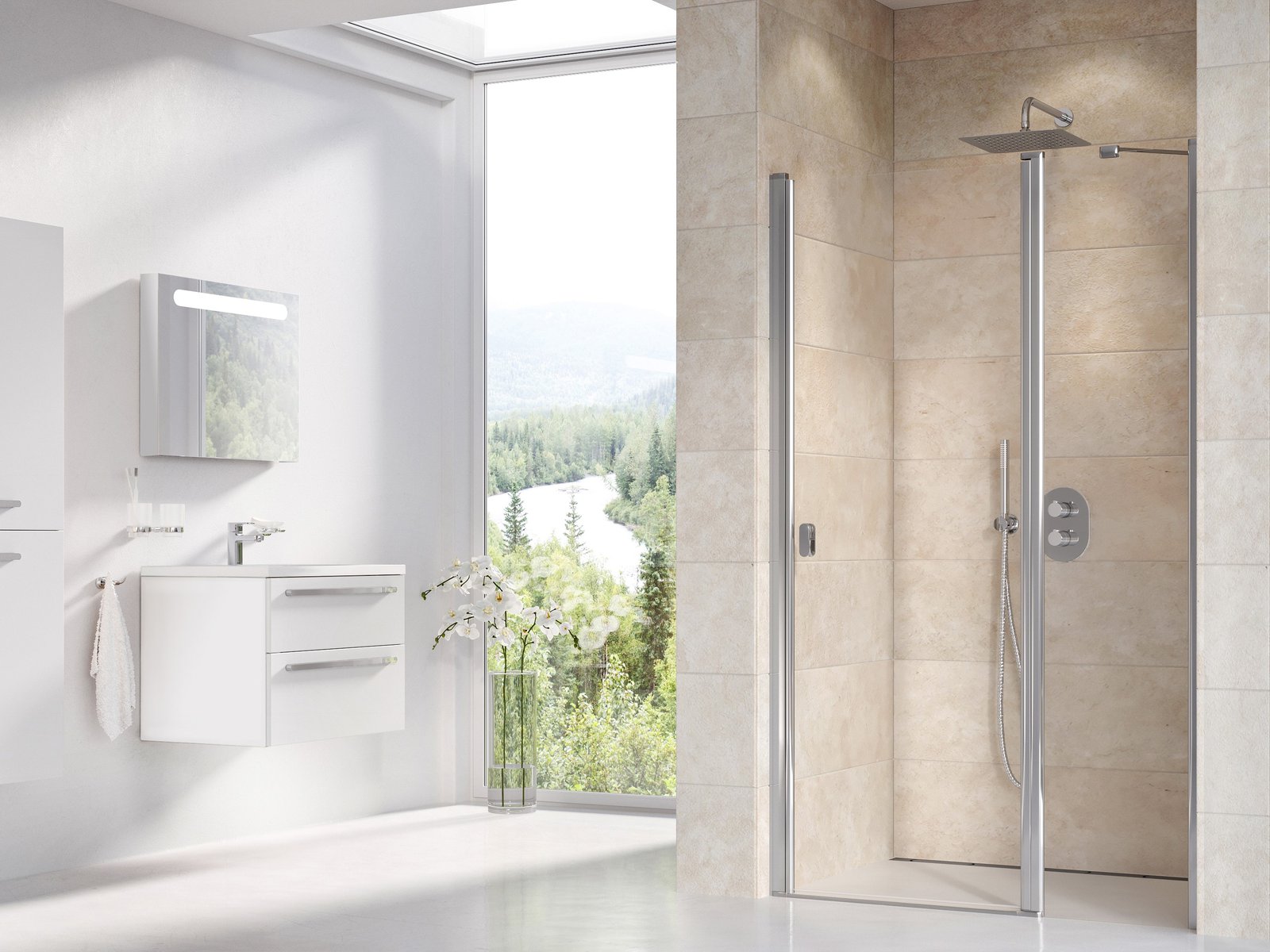 Ravak Chrome porte de douche 120 cm à ouverture basculante blanc brillant/verre transparent 0QVGCC00Z1