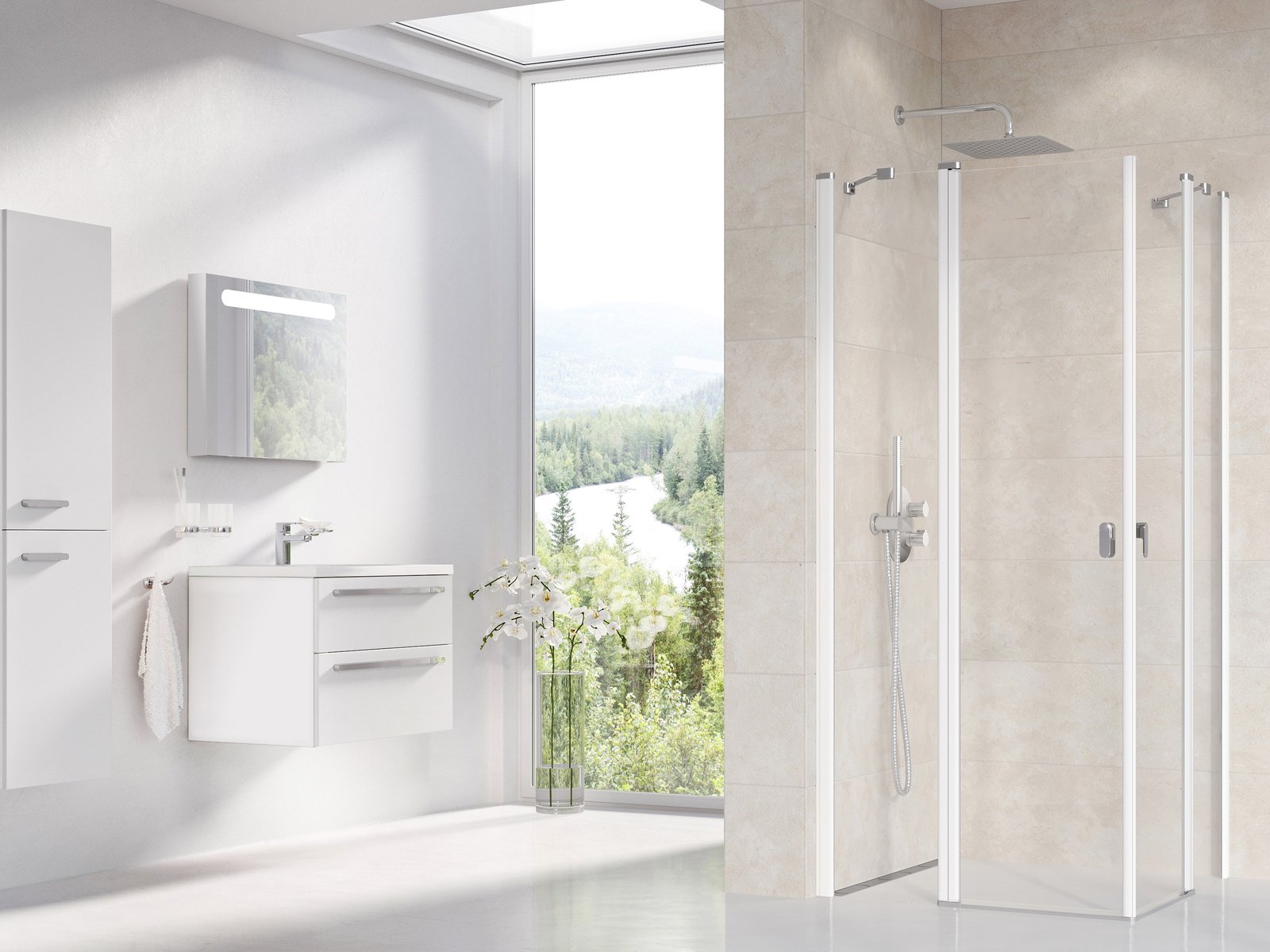 Ravak Chrome porte de douche 90 cm à ouverture basculante blanc brillant/verre transparent 1QV70100Z1