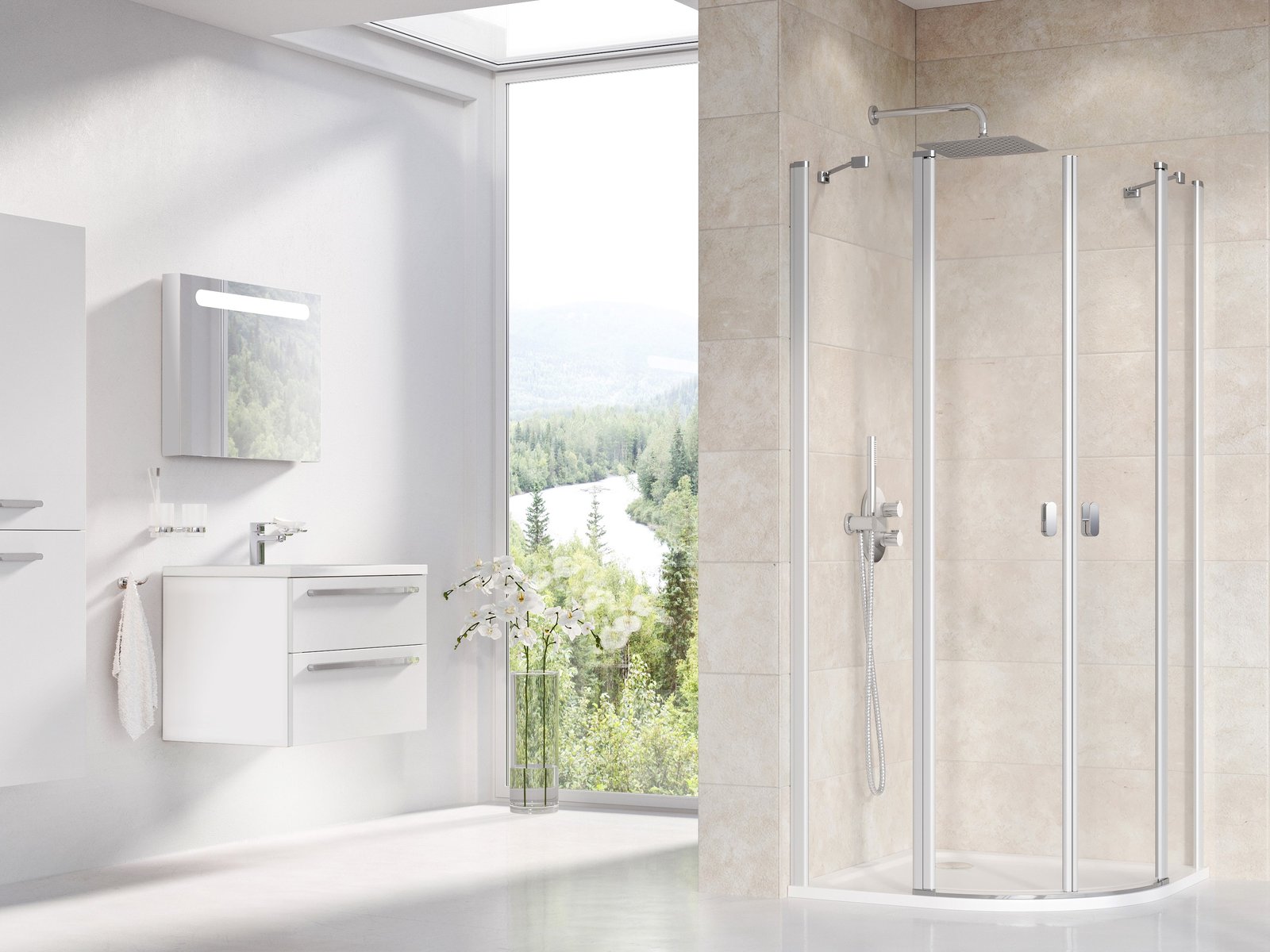 Ravak Chrome cabine de douche 90x90 cm semi-circulaire satin mat/verre transparent 3Q170U00Z1