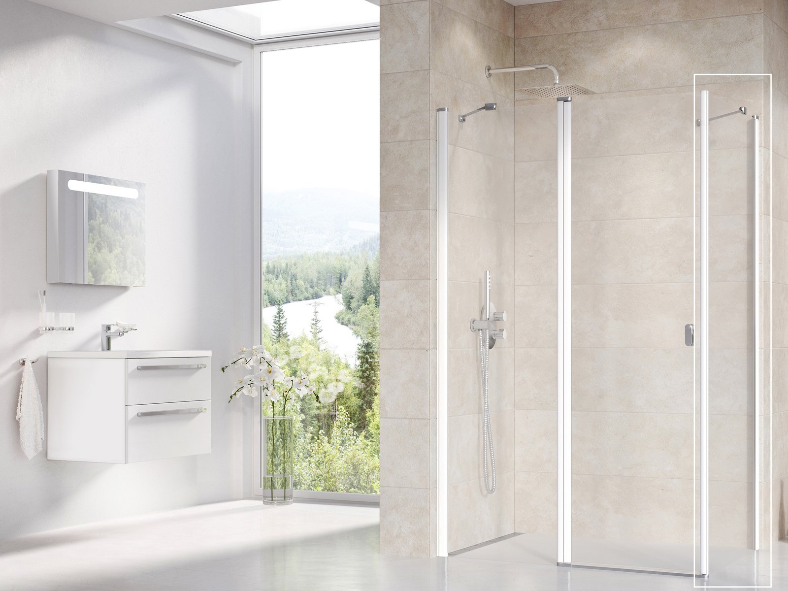 Ravak Chrome paroi de douche 80 cm blanc brillant/verre transparent 9QV40100Z1