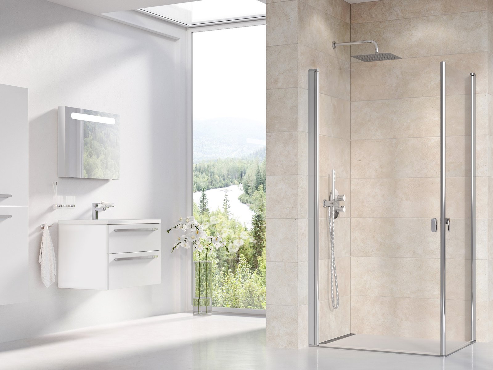 Ravak Chrome porte de douche 100 cm à ouverture basculante satin mat/verre transparent 1QVA0U01Z1