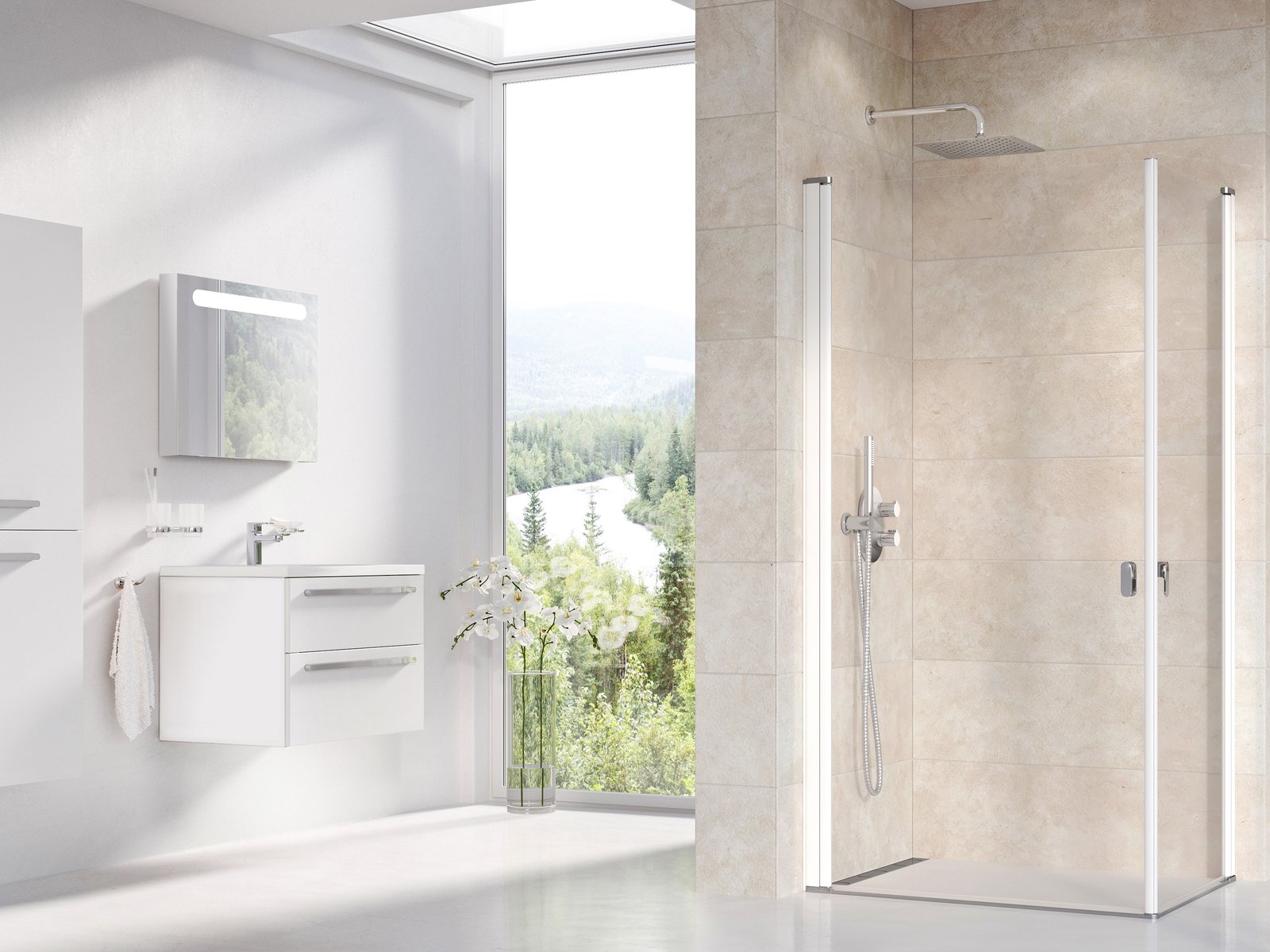 Ravak Chrome porte de douche 90 cm à ouverture basculante blanc brillant/verre transparent 1QV70101Z1
