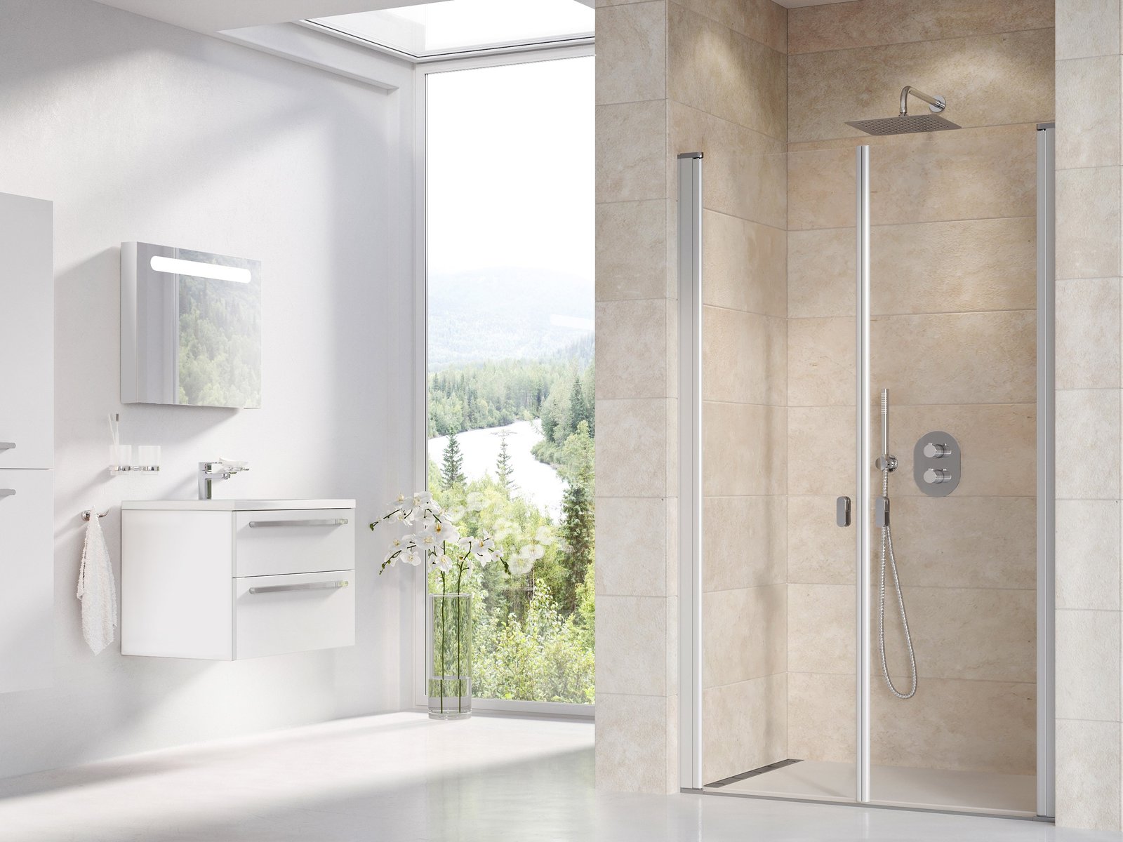 Ravak Chrome porte de douche 100 cm à ouverture basculante aluminium brillant/verre transparent 0QVACU0LZ1