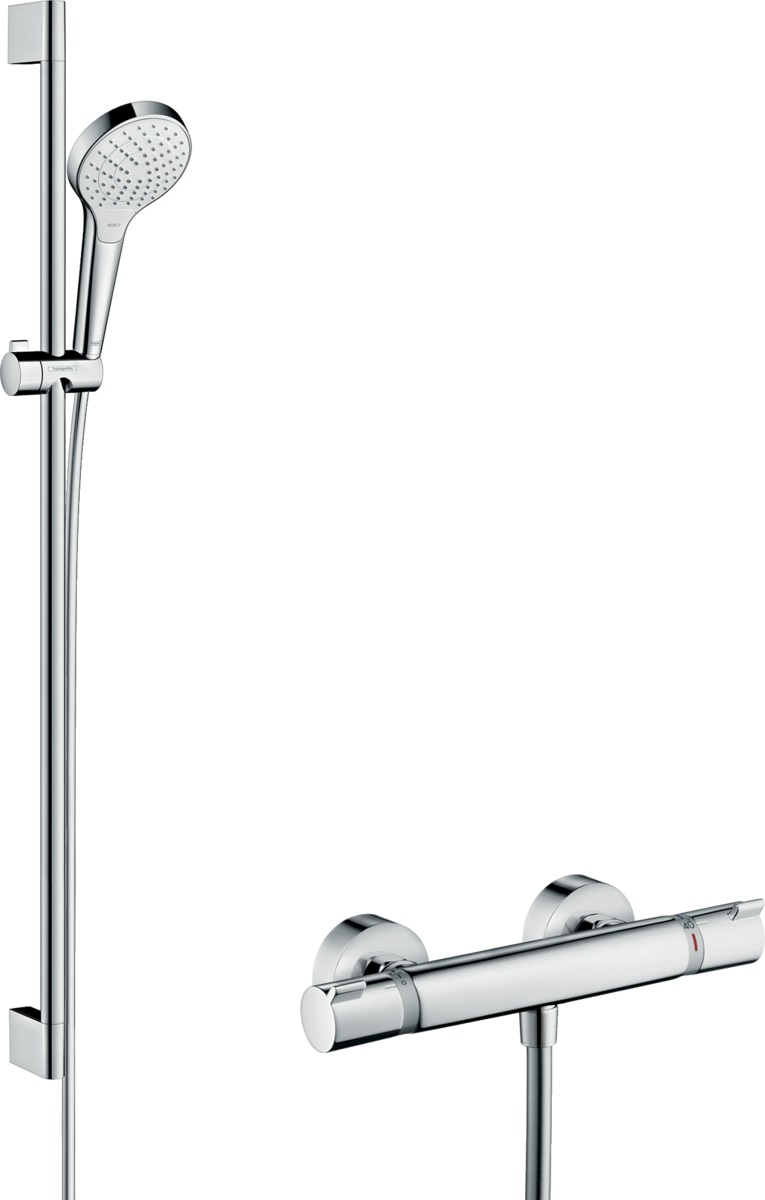 Hansgrohe Ecostat ensemble de douche mural avec thermostat chrome-blanc 27014400