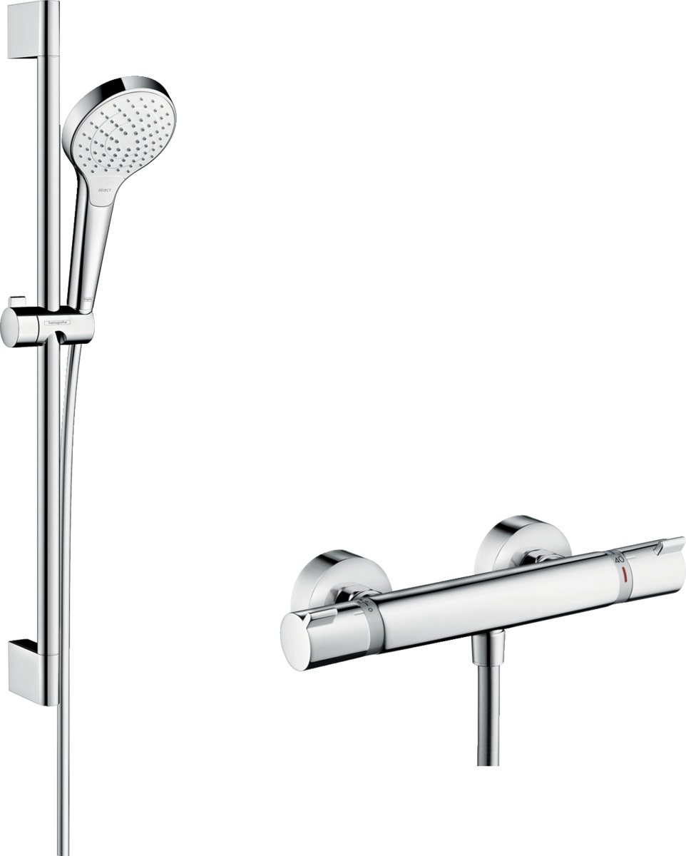 Hansgrohe Ecostat ensemble de douche mural avec thermostat chrome-blanc 27013400