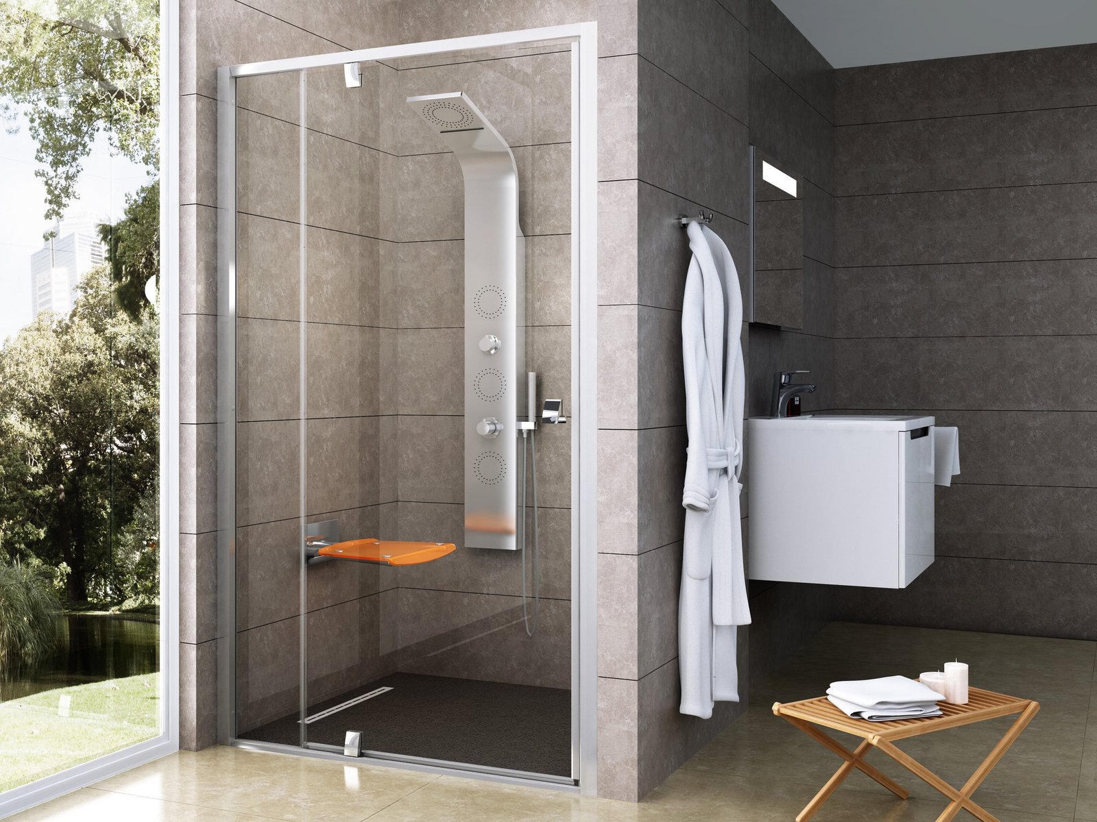 Ravak Pivot porte de douche 100 cm à ouverture basculante aluminium brillant/verre transparent 03GA0C00Z1