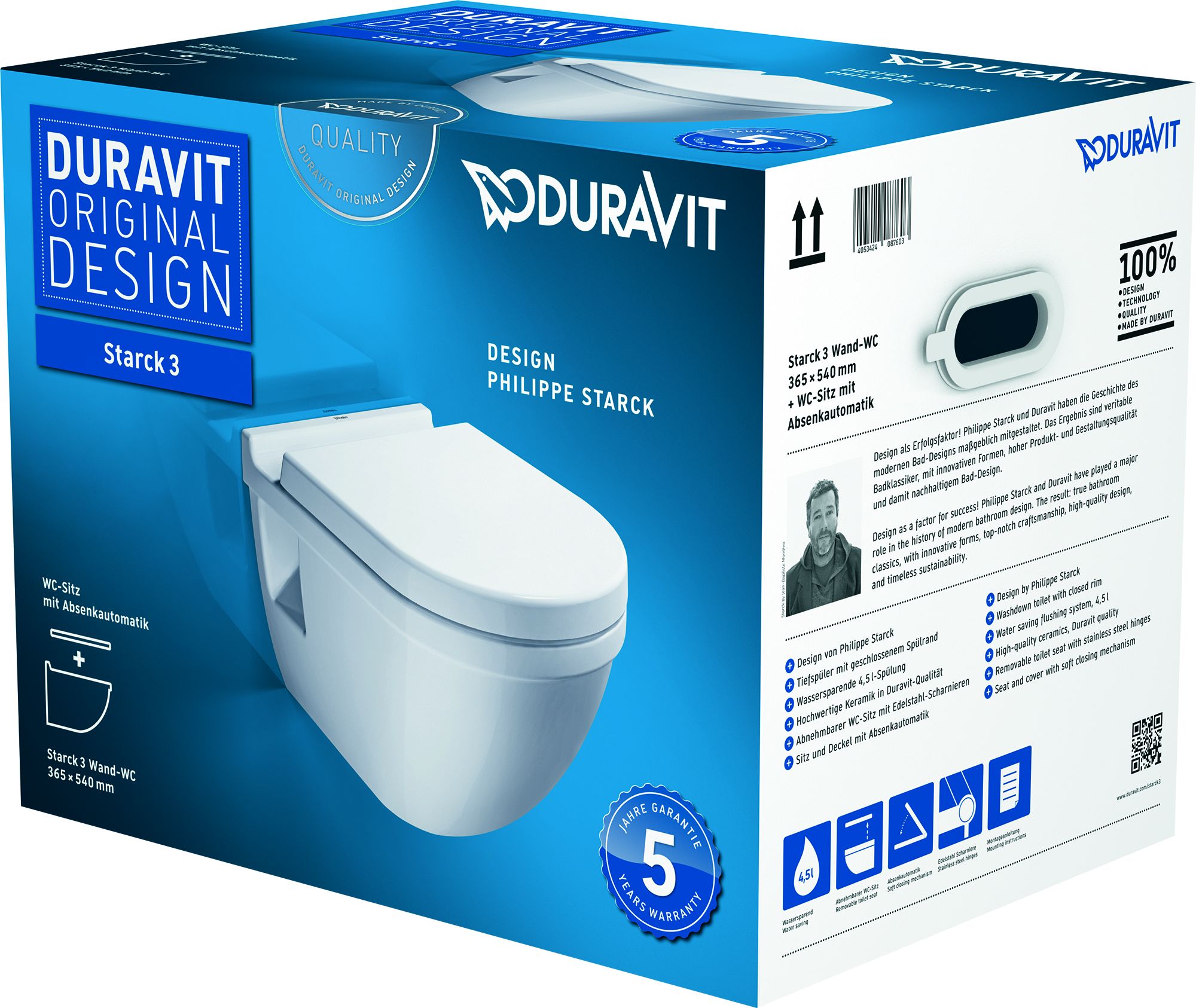 Duravit Starck 3 cuvette wc avec abattant à descente lente suspendue blanc 42000900A1