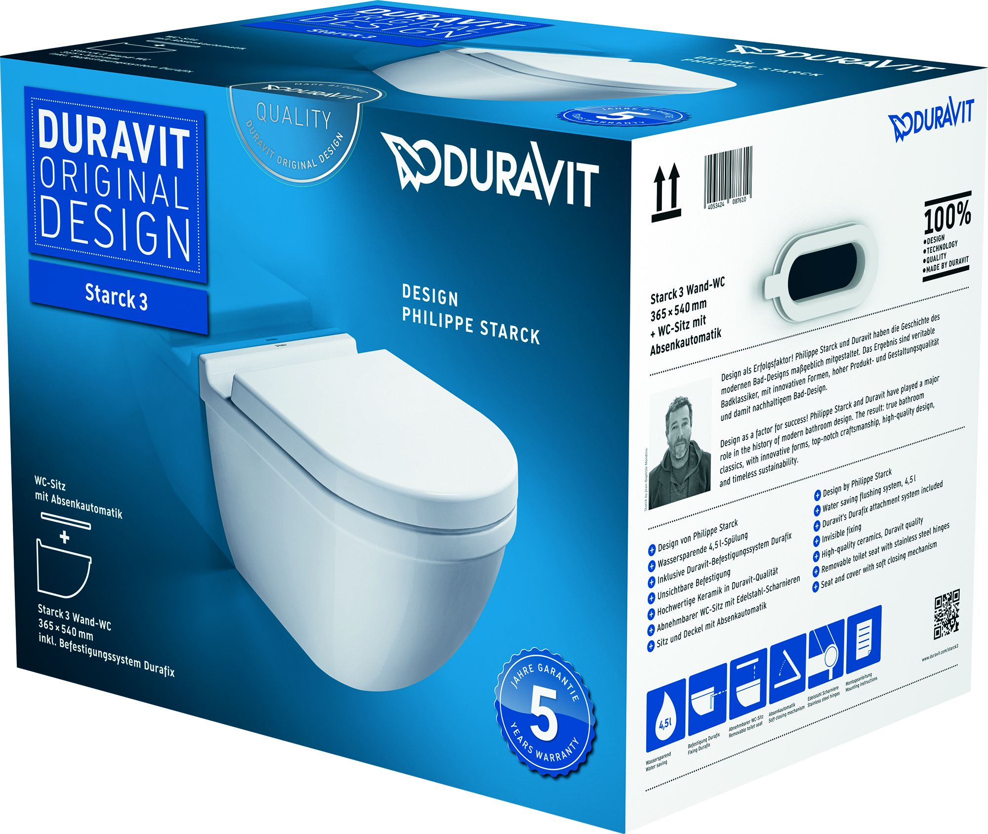 Duravit Starck 3 cuvette wc avec abattant à descente lente suspendue blanc 42250900A1
