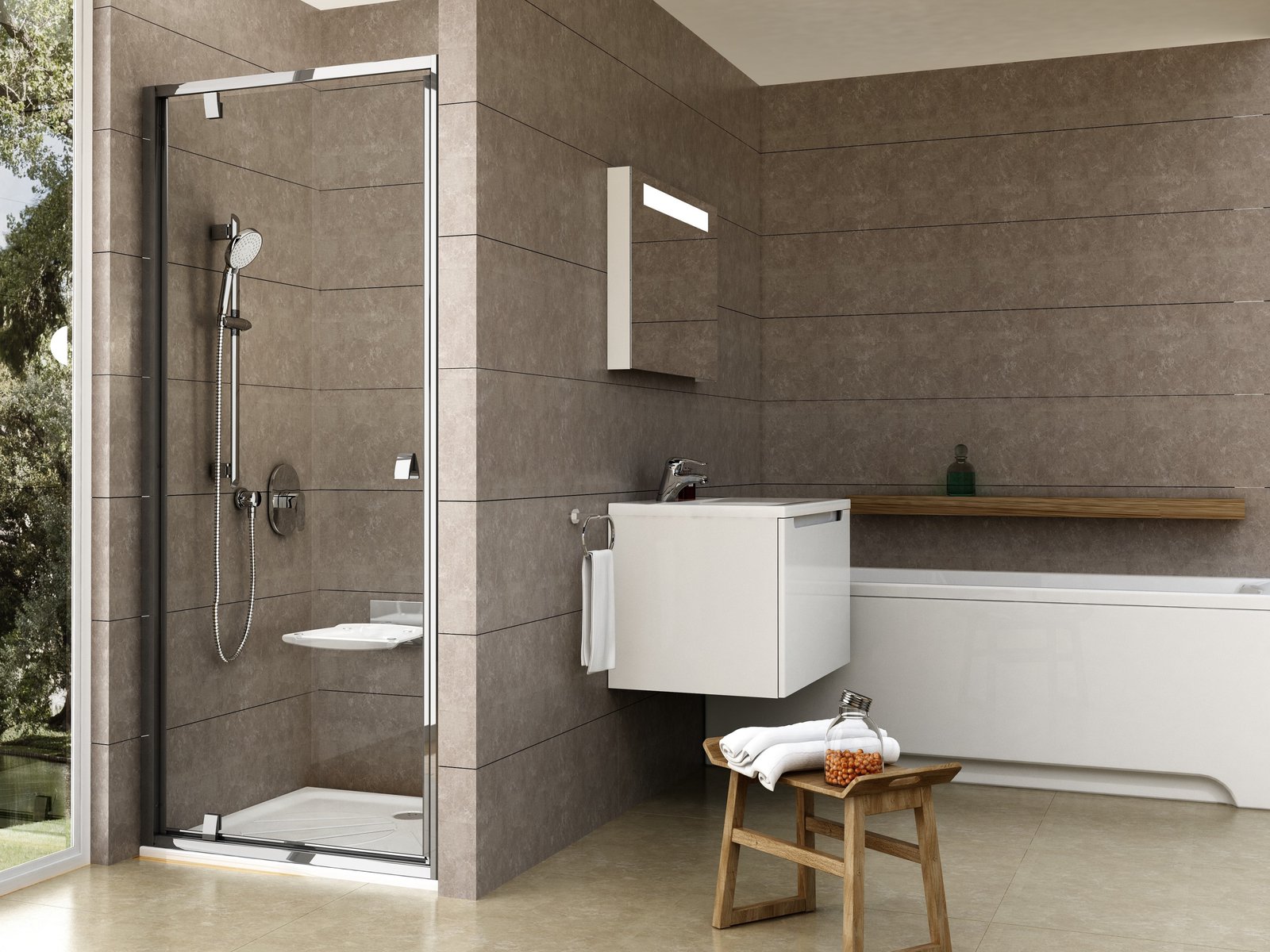 Ravak Pivot porte de douche 80 cm à ouverture basculante aluminium brillant/verre transparent 03G40C00Z1