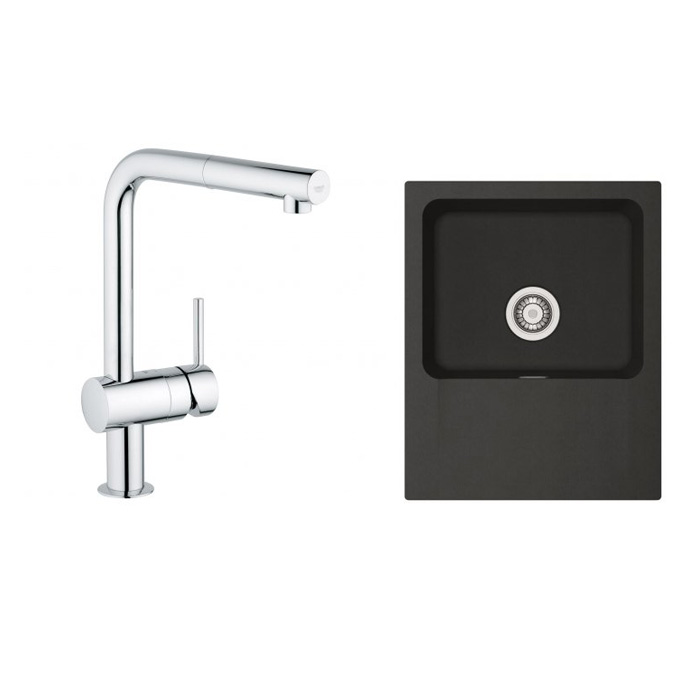 Set mitigeur de cuisine Grohe Minta 32168000, évier Tectonite Franke Orion 114.0286.441