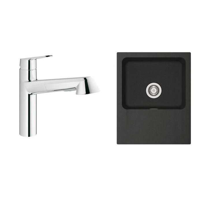 Set mitigeur de cuisine Grohe Eurodisc Cosmopolitan 32257002, évier Tectonite Franke Orion 114.0286.441
