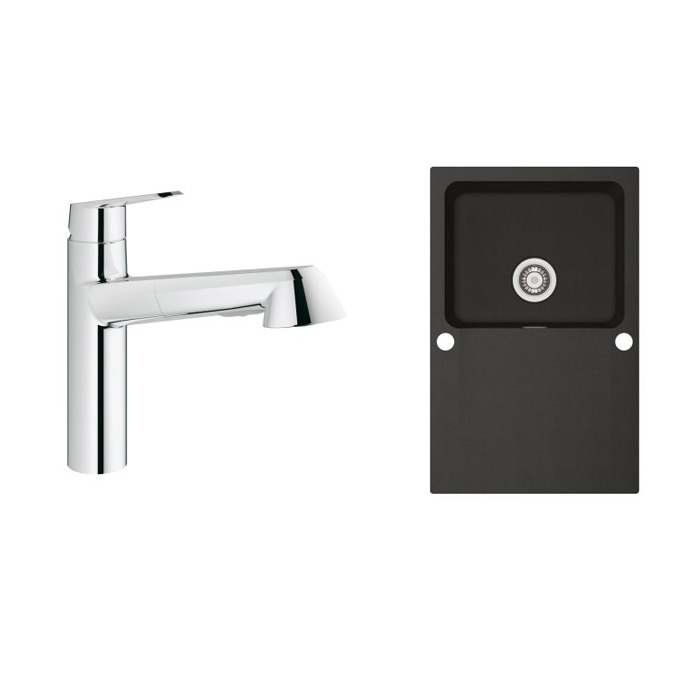 Set mitigeur de cuisine Grohe Eurodisc Cosmopolitan 32257002, évier Tectonite Franke Orion 114.0286.447