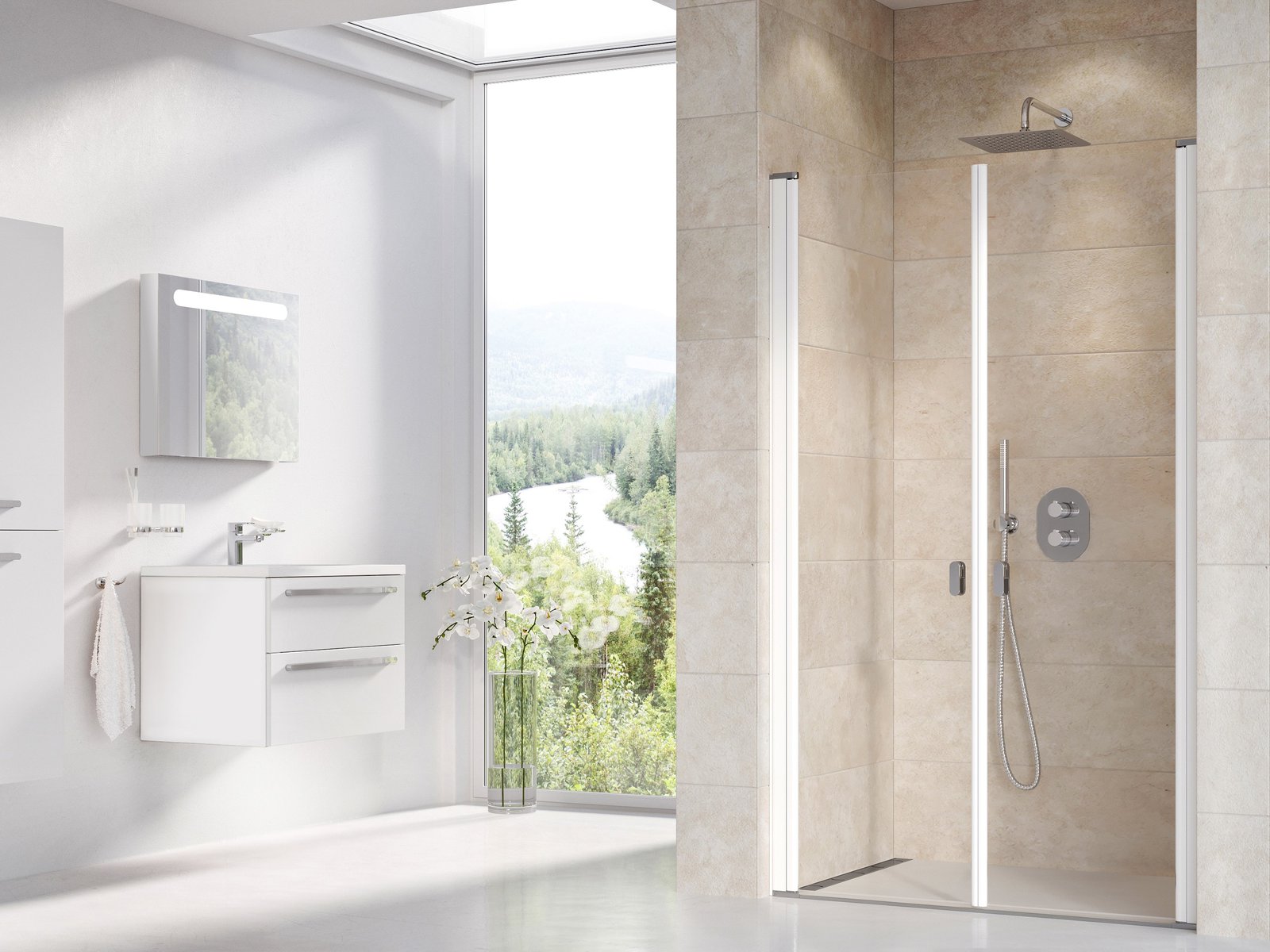 Ravak Chrome porte de douche 90 cm à ouverture basculante blanc brillant/verre transparent 0QV7C10LZ1