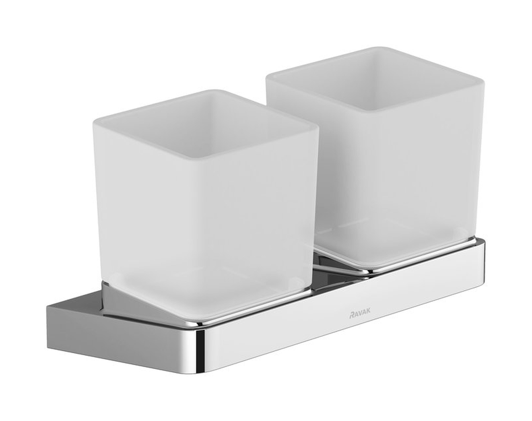 Ravak 10° set de tasses en verre avec poignées blanc-chrome X07P322