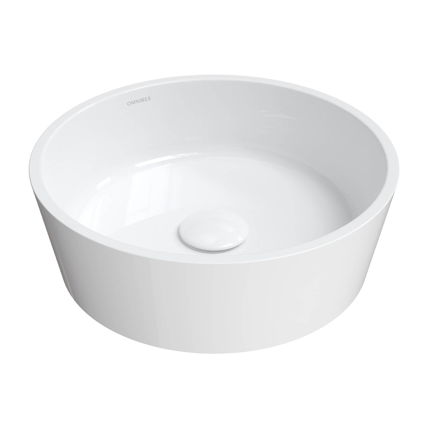 Omnires Bari M+ lavabo 38x38 cm ronde à poser blanc brillant BARIUNBP