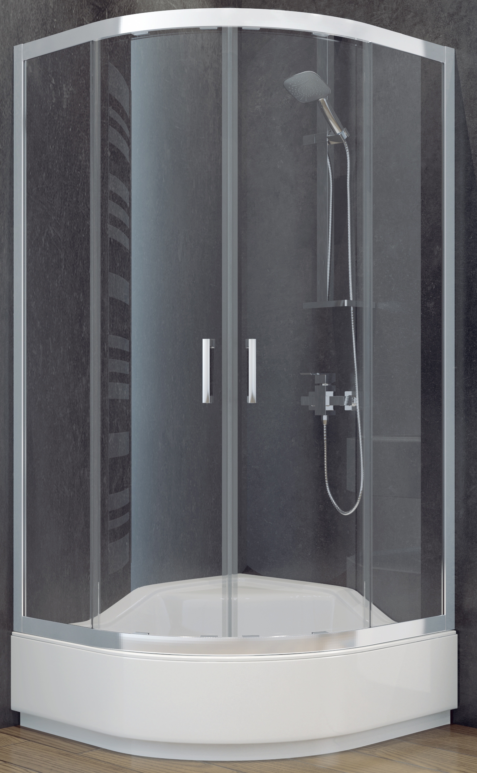 Besco Modern 165 cabine de douche 80x80 cm semi-circulaire chrome brillant/verre graphite MP-80-165-G