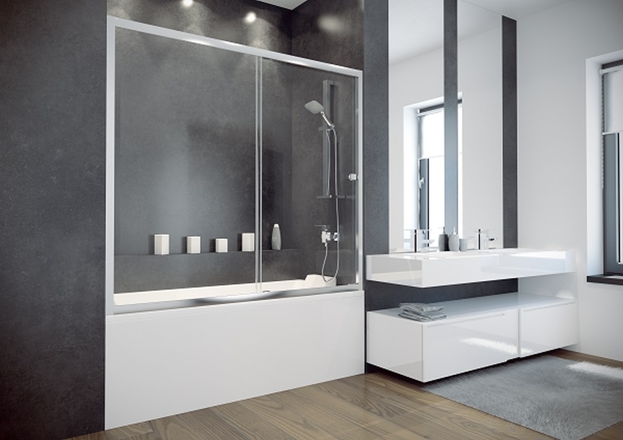 Besco Duo Slide paroi de baignoire 150 cm monobloc chrome brillant/verre transparent DDS-II-150