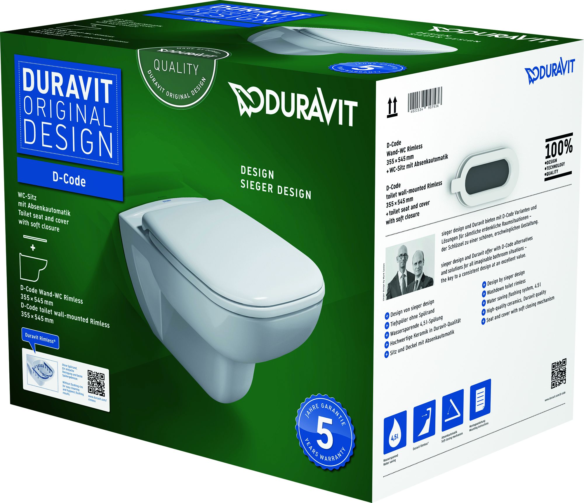 Duravit D-Code cuvette wc avec abattant à descente lente suspendue oui blanc 45700900A1