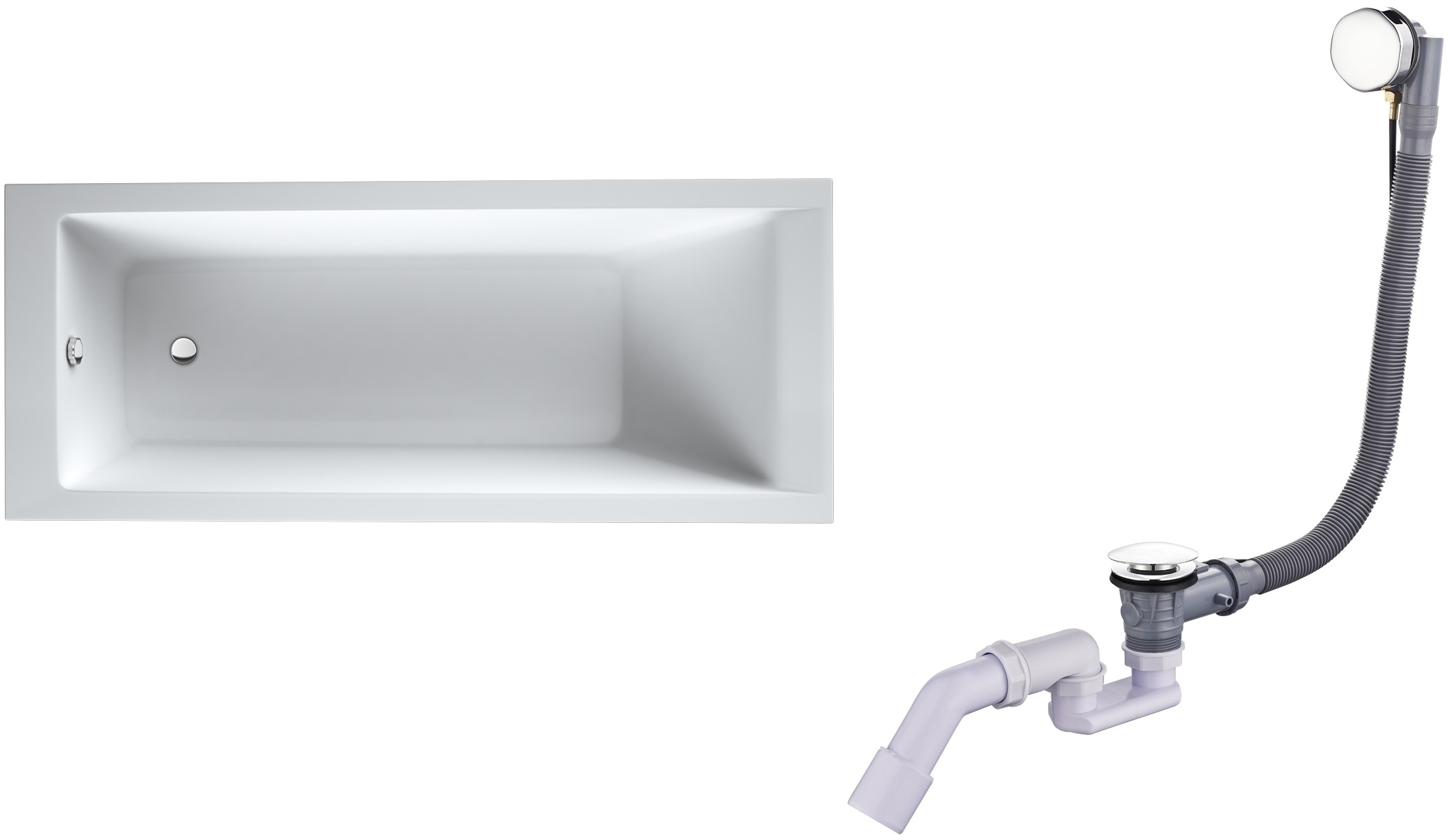 Set baignoire rectangulaire Oltens Langfoss 10001000, siphon de baignoire Oltens Oster 03001100