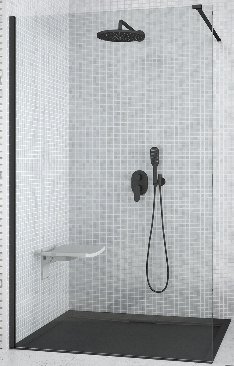 Besco Aveo paroi de douche 100 cm noir mat/verre transparent AVB-100-195C