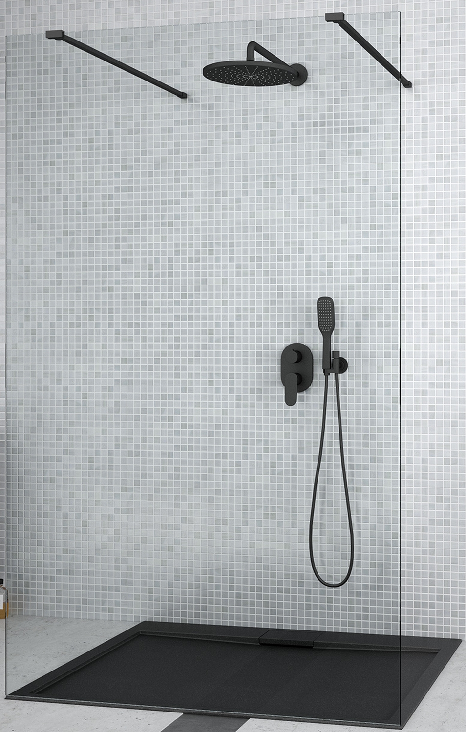 Besco Aveo paroi de douche 140 cm noir mat/verre transparent ADB-140-195C