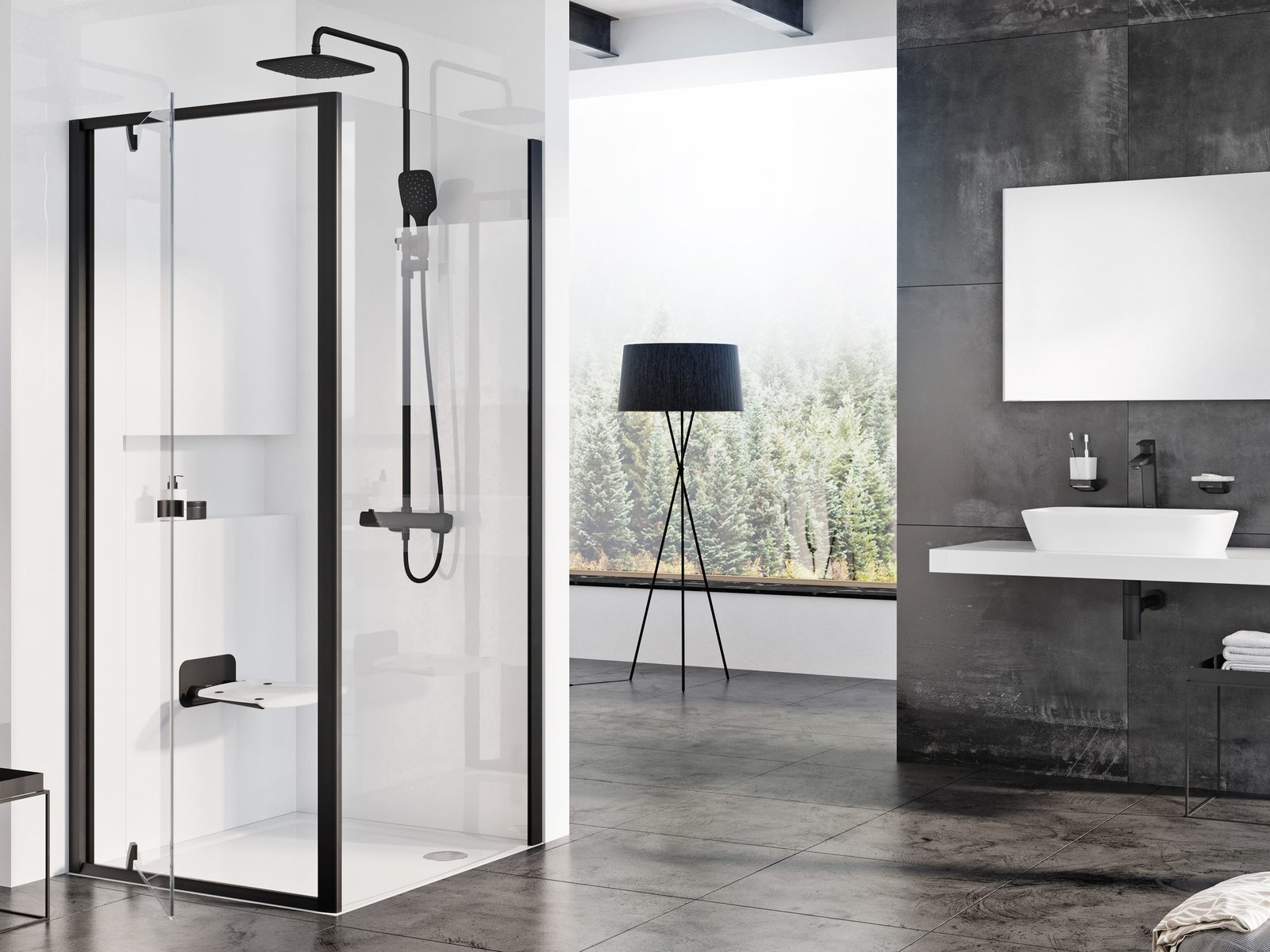 Ravak Pivot porte de douche 80 cm à ouverture basculante noir mat/verre transparent 03G40300Z1