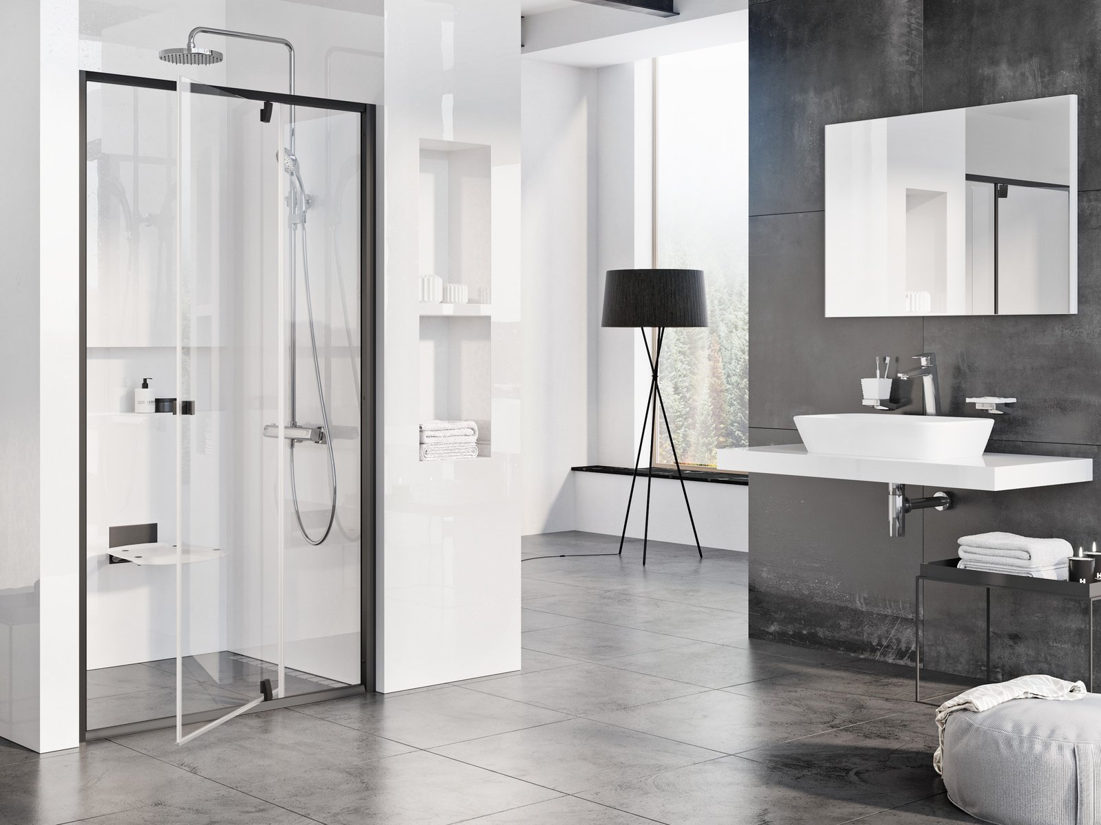 Ravak Pivot porte de douche 110 cm à ouverture basculante noir mat/verre transparent 03GD0300Z1