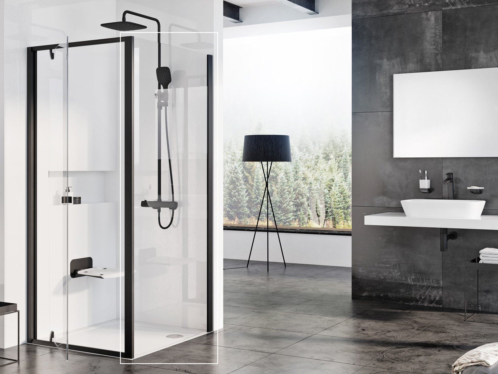 Ravak Pivot paroi de douche 100 cm noir mat/verre transparent 90GA0300Z1