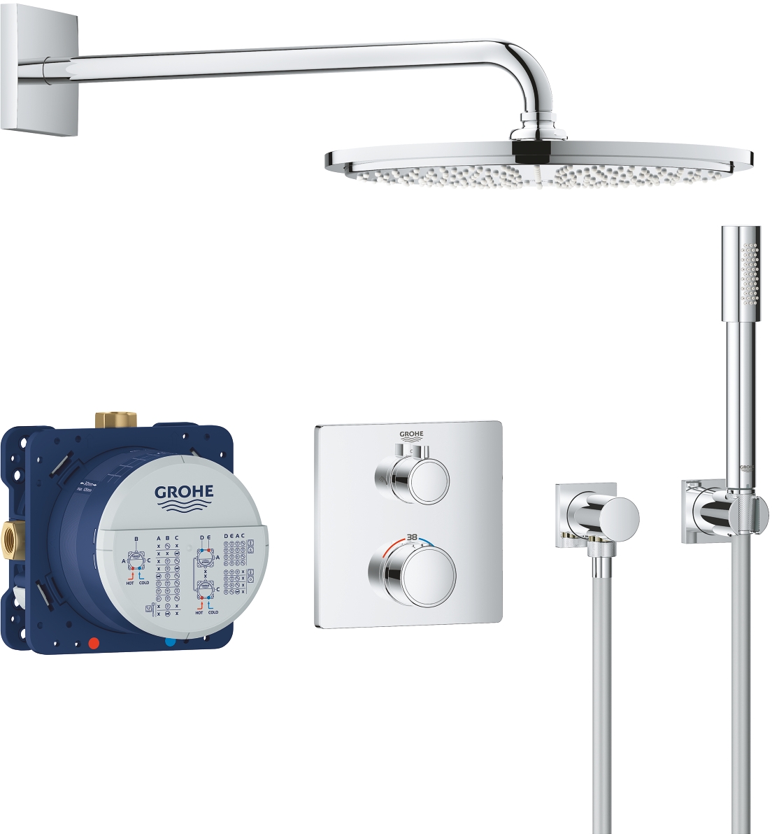 Grohe Grohtherm ensemble de douche encastré avec thermostat StarLight Chrome 34730000