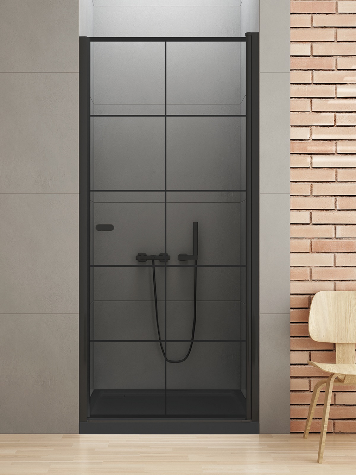 New Trendy New Soleo Black porte de douche 70 cm à ouverture basculante noir mat/verre à motif D-0275A