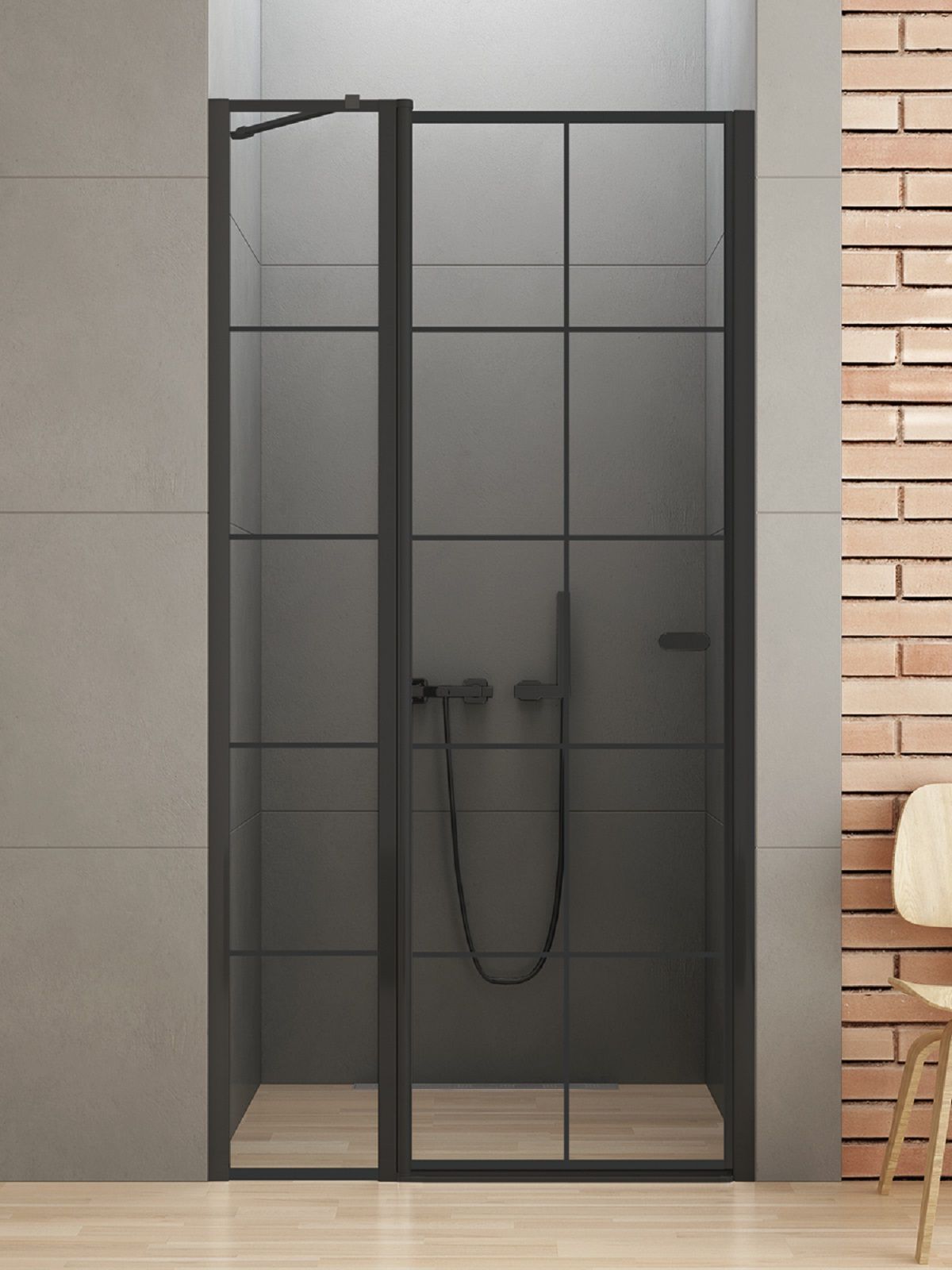 New Trendy New Soleo Black porte de douche 90 cm à ouverture basculante noir mat/verre transparent D-0279A