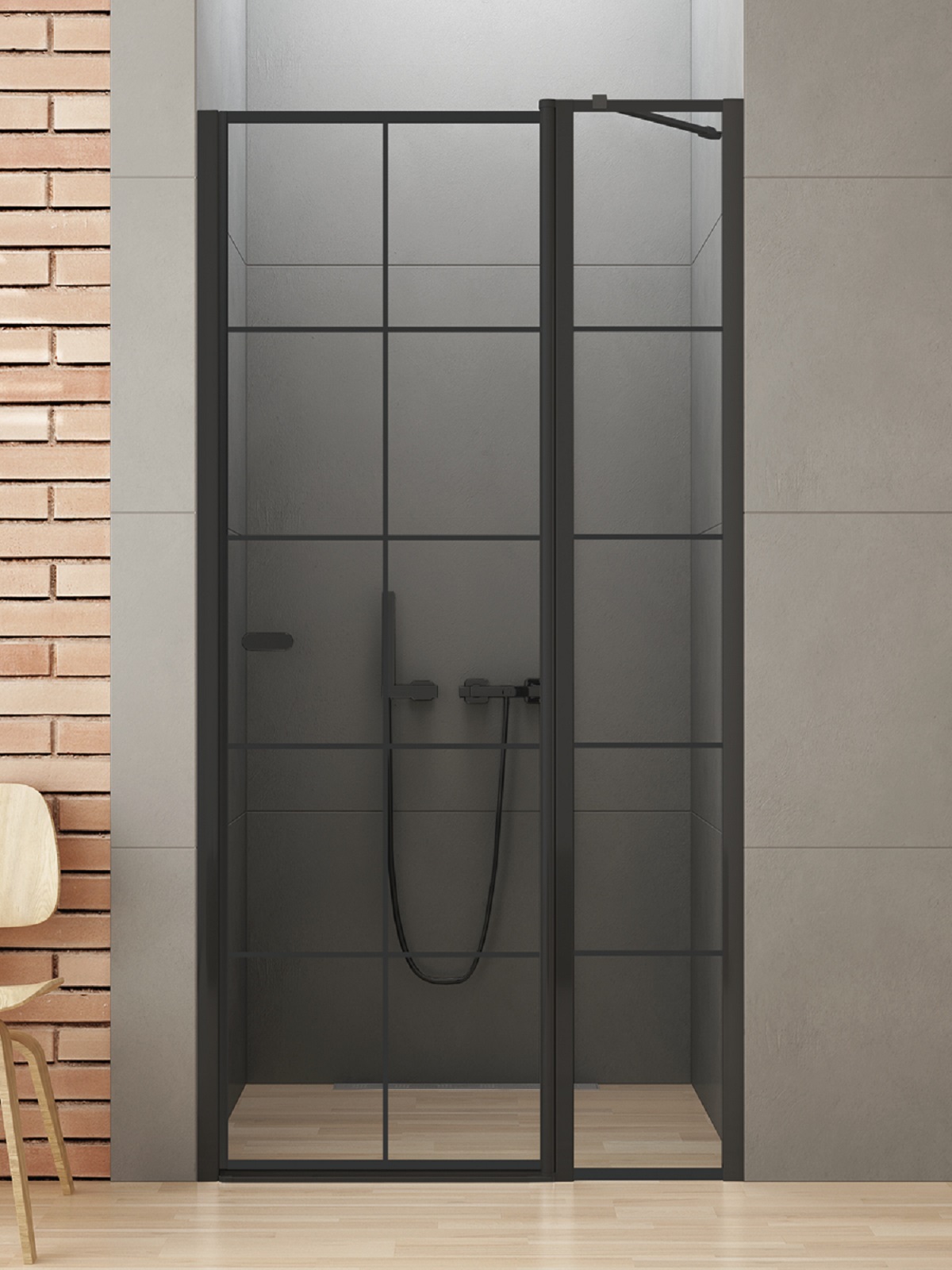 New Trendy New Soleo Black porte de douche 90 cm à ouverture basculante noir mat/verre transparent D-0293A