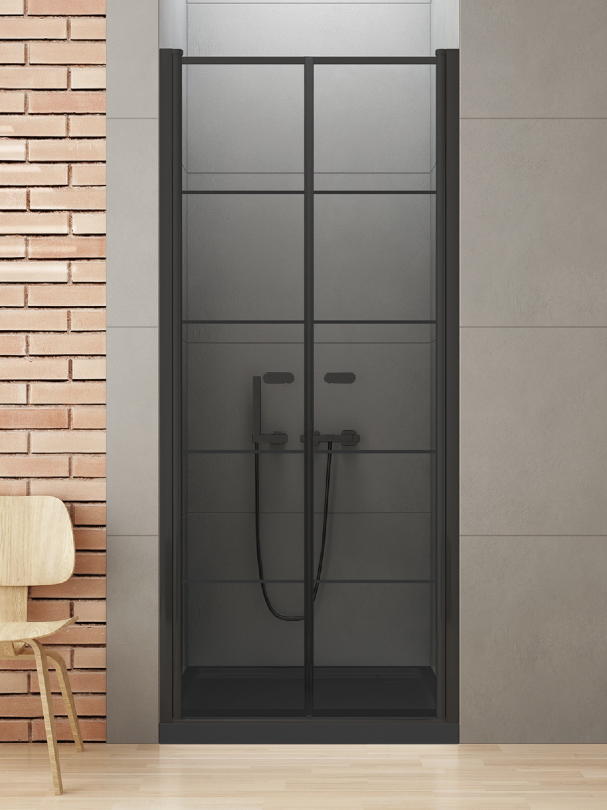 New Trendy New Soleo Black porte de douche 90 cm à ouverture basculante noir mat/verre à motif D-0281A