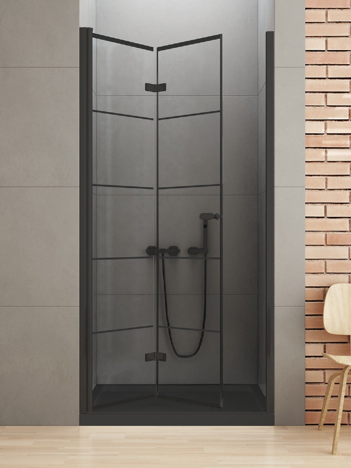 New Trendy New Soleo Black porte de douche 90 cm pliable noir mat/verre à motif D-0283A
