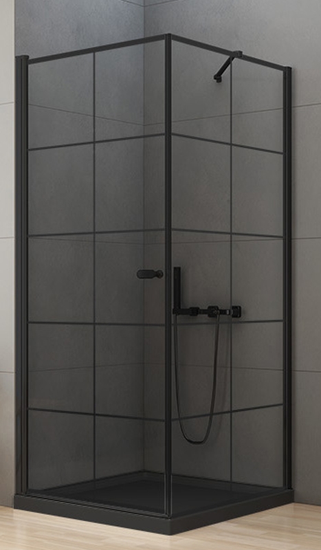 New Trendy New Soleo Black cabine de douche 90x90 cm carrée noir mat/verre à motif D-0285A/D-0120B