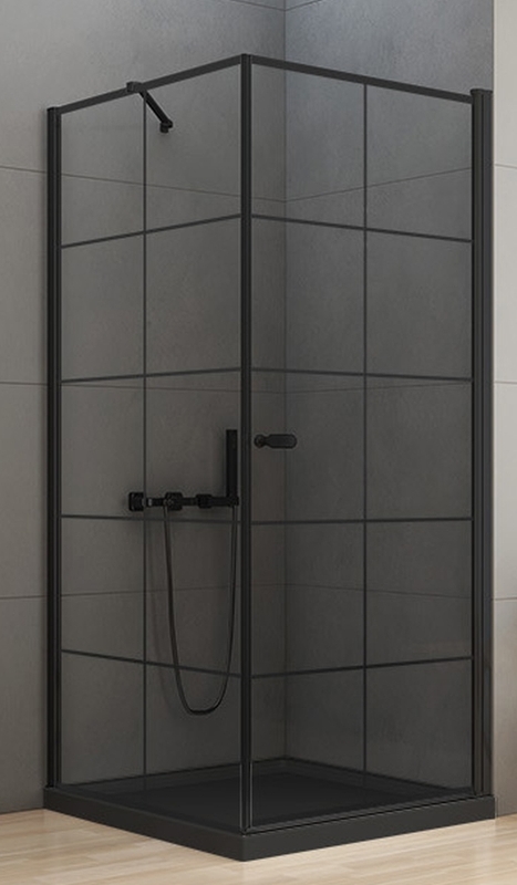 New Trendy New Soleo Black cabine de douche 90x90 cm carrée noir mat/verre à motif D-0285A/D-0121B