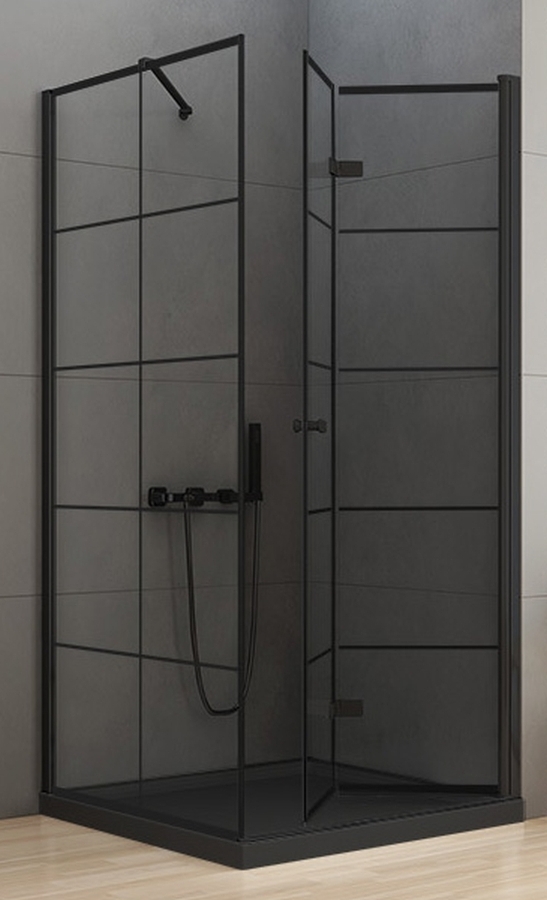 New Trendy New Soleo Black cabine de douche 90x90 cm carrée noir mat/verre à motif D-0290A/D-0121B