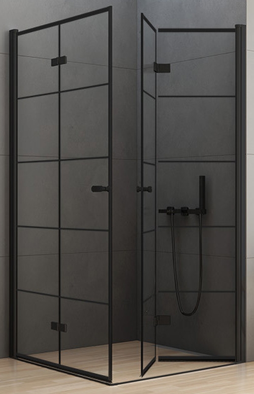 New Trendy New Soleo Black cabine de douche 80x80 cm carrée noir mat/verre à motif D-0287A/D-0288A