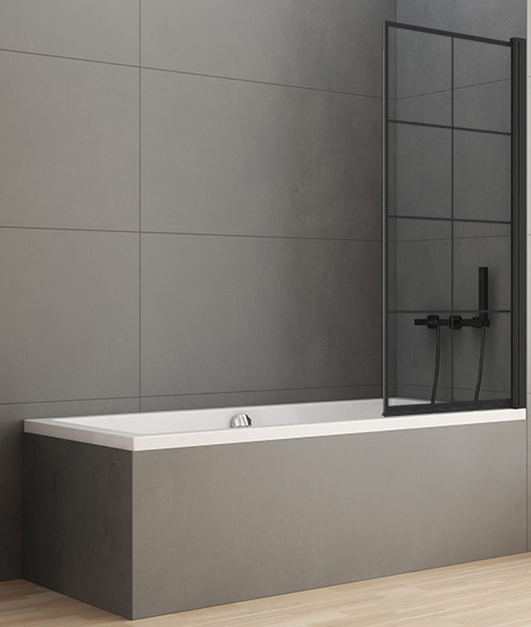 New Trendy New Soleo Black paroi de baignoire 90 cm monobloc noir mat/verre à motifs P-0048