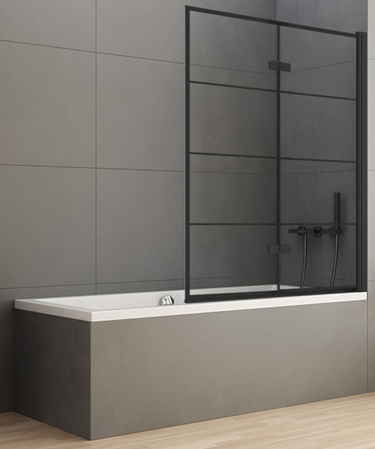 New Trendy New Soleo Black paroi de baignoire 100 cm deux pièces noir mat/verre à motifs P-0050