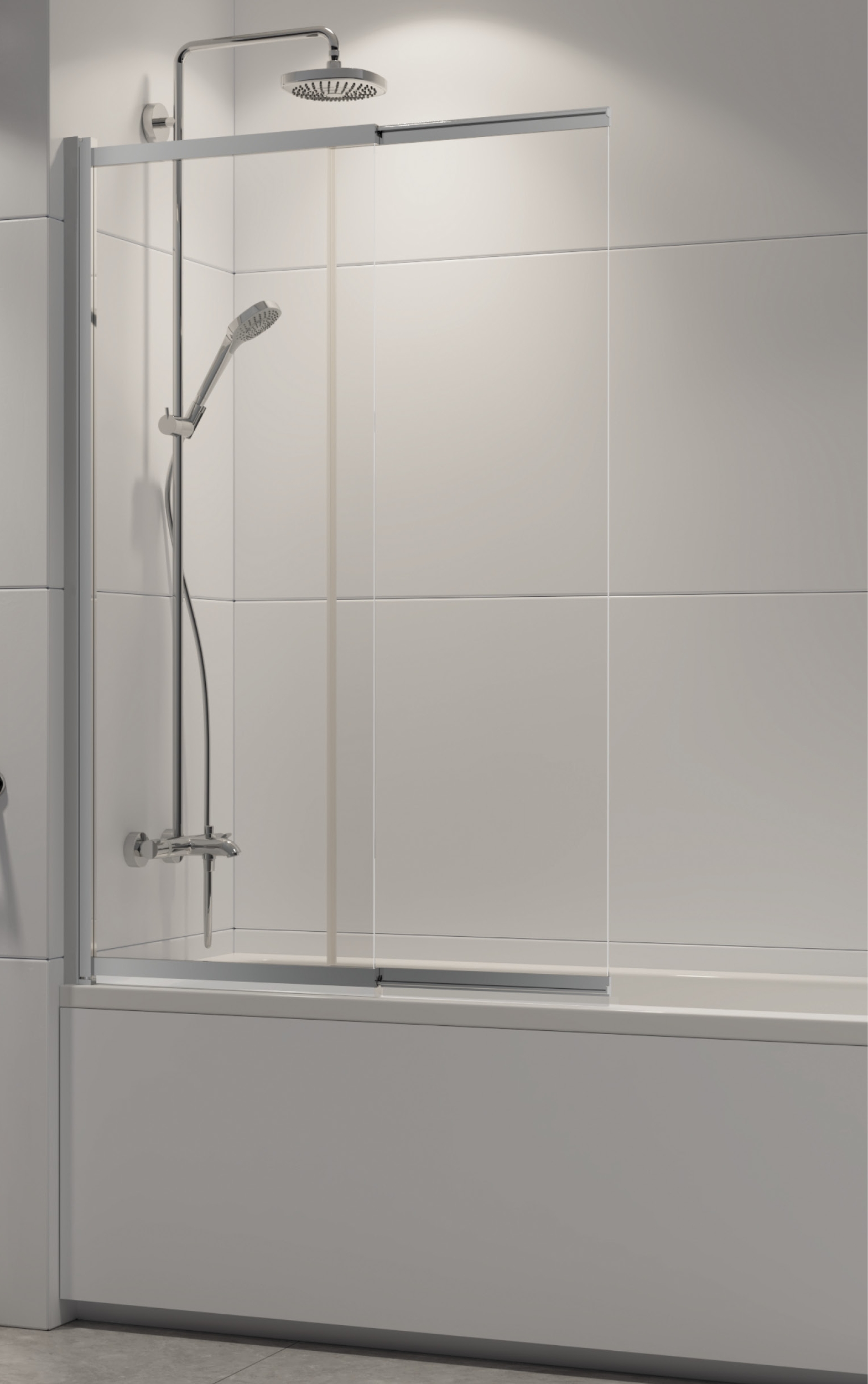 New Trendy Alta paroi de baignoire 100 cm deux pièces chrome brillant/verre transparent P-0038