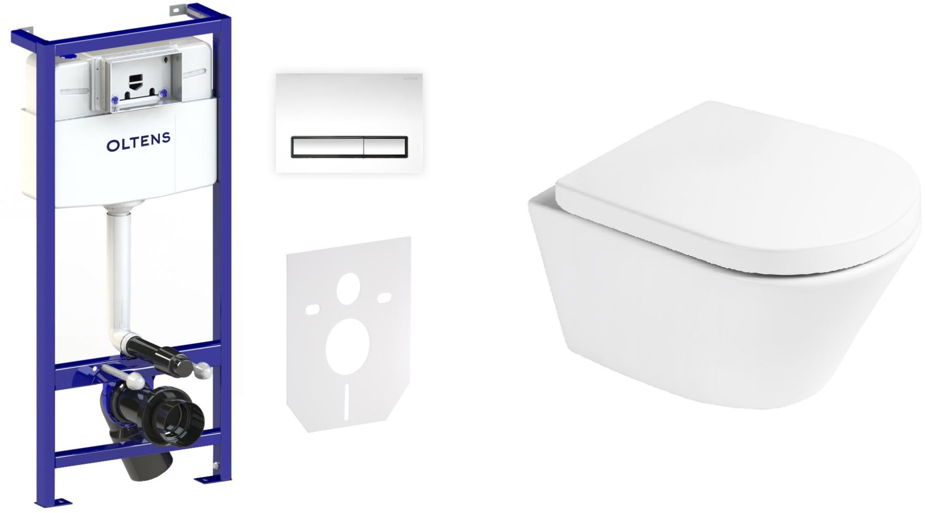 Set châssis encastré avec bouton et joint Oltens Triberg 58300100, cuvette de WC Oltens Jog 42501000, 45101000