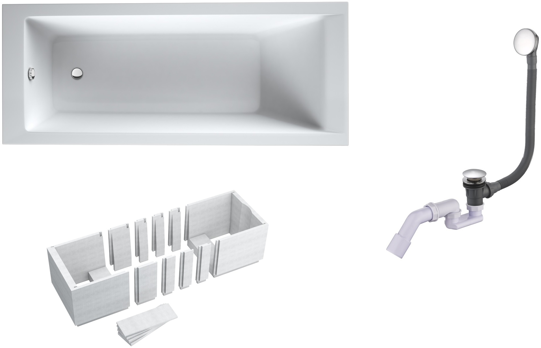 Set baignoire rectangulaire Oltens Langfoss 10002000, habillage de baignoire Schedpol Stabilsound 1.028-LED, 03002100