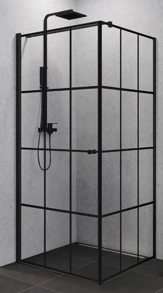 New Trendy Superia Black cabine de douche 90x90 cm carrée noir mat/verre à motif K-0598