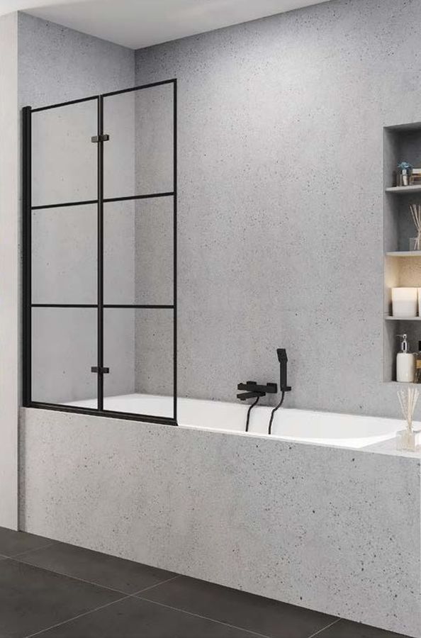 New Trendy Superia Black paroi de baignoire 100 cm deux pièces noir mat/verre à motifs P-0054