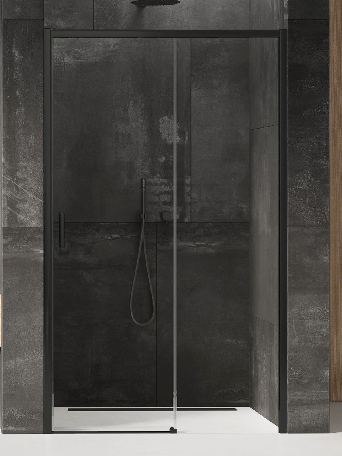 New Trendy Prime Black porte de douche 130 cm coulissant noir mat/verre transparent D-0323A