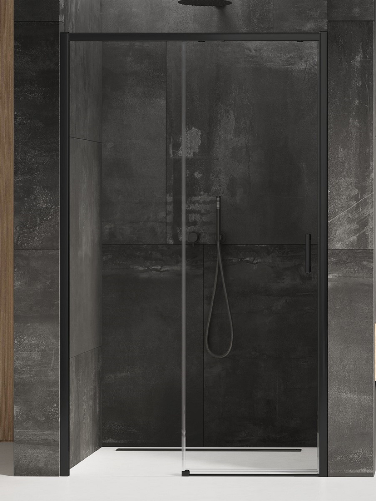 New Trendy Prime Black porte de douche 140 cm coulissant noir mat/verre transparent D-0324A