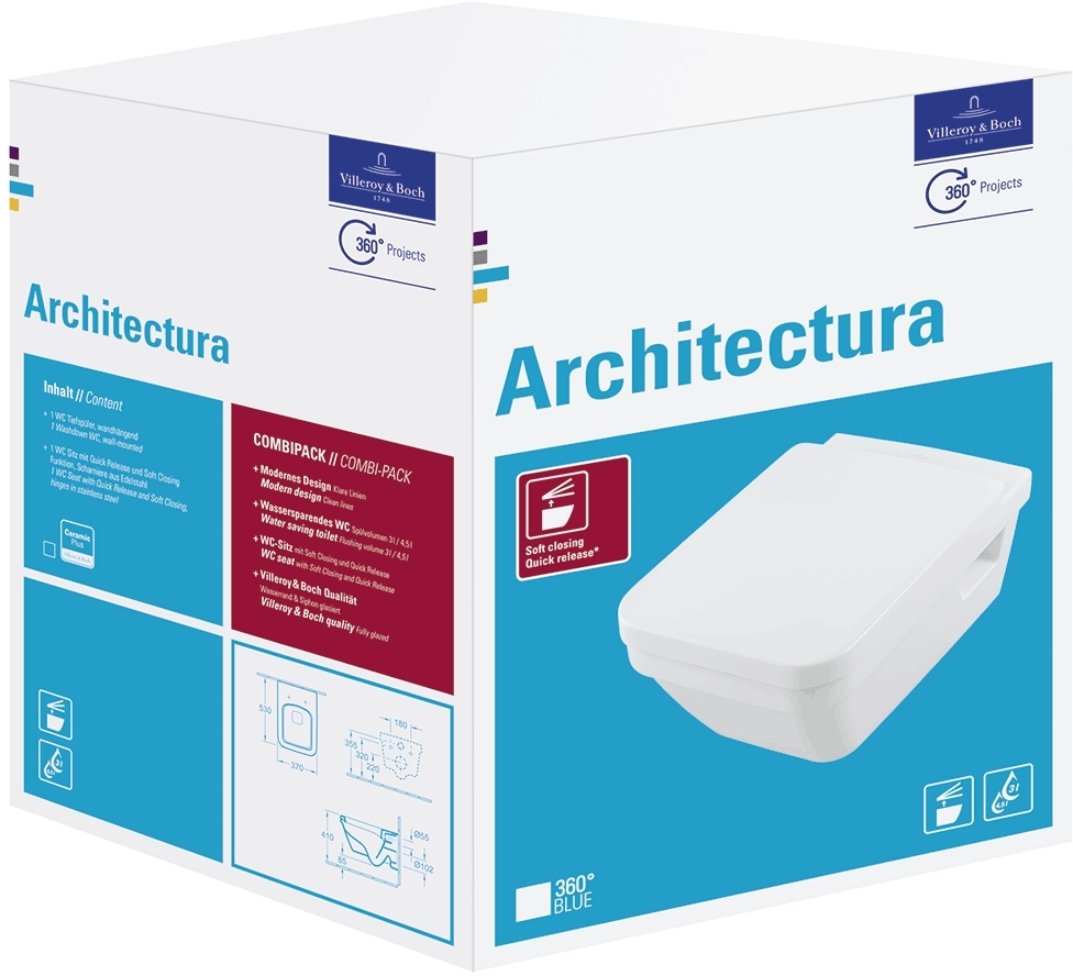 Villeroy & Boch Architectura ensemble combi-pack avec abattant suspendue oui blanc 5685HRR1